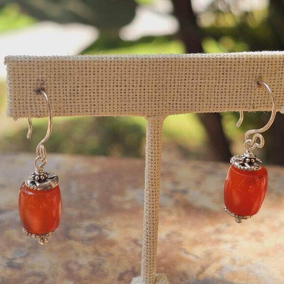 African Carnelian Hill Tribe Sterling Artisan Earrings - Picture 6 of 7